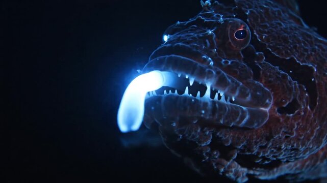 Deep Sea Anglerfish With Bioluminescent Lure in Darkness
