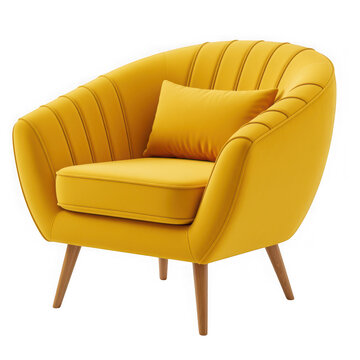 Yellow Accent Chair with Channel Tufting and Tapered Legs Modern Living Room Furniture Studio Shot