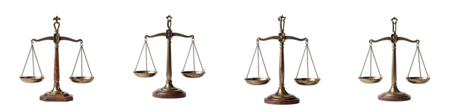 Set of justice scales stands tall against a stark black backdrop