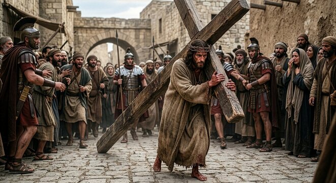 Jesus carrying the cross. Stations of the Cross