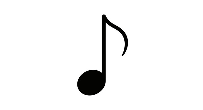 Simple black eighth musical note icon or quaver symbol on a clean white background, representing sound, melody, rhythm, and music