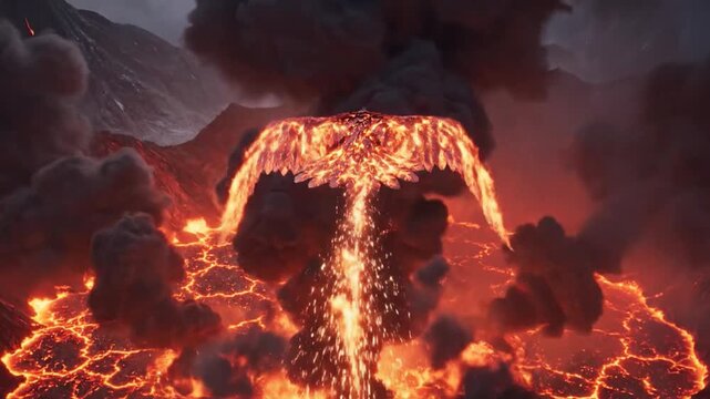 Fiery Phoenix Ascends From Erupting Volcano