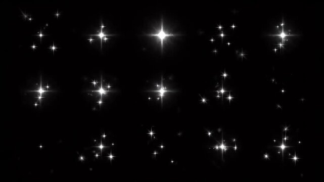 Sparkling white stars on black background