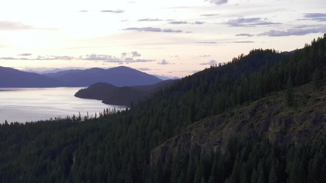 Aerial footage of Lake Pend Oreille and Surrounding Mountains, Idaho