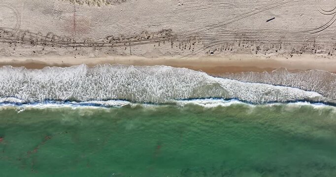 New Shoreham, RI, USA 08-08-2025: Aerial video over Scotch Beach, New Shoreham, Block Island, Rhode Island