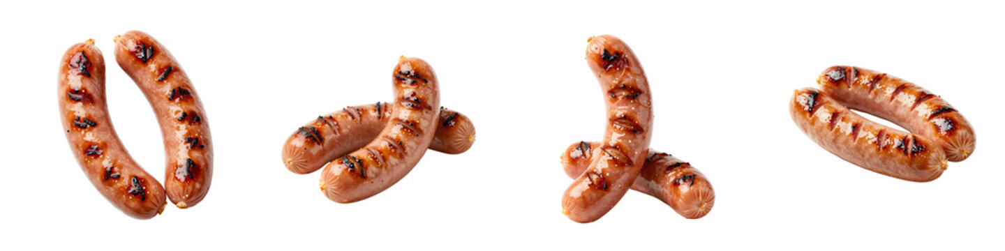 Grilled sausages on a black background, perfect for summer barbeque advertisements