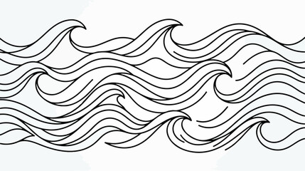 Fototapeta premium Black and white illustration of ocean waves in a seamless pattern.