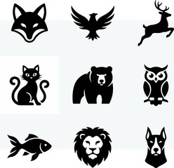 Obraz premium Collection of black animal silhouettes on a white background, perfect for design.