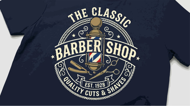 Classic Barber Shop T-Shirt Design with Vintage Style.