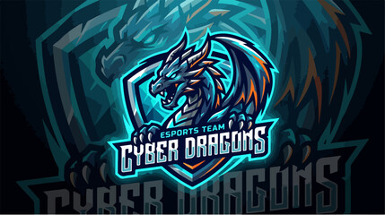 Fototapeta premium Cyber Dragons Esports Team Logo Design with a Fierce Dragon.