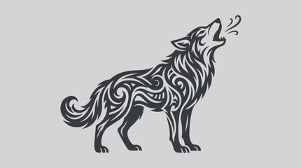Obraz premium Intricate Tribal Wolf Howling Against a Neutral Background.