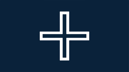 Obraz premium White plus sign on a dark blue background, simple and clean.