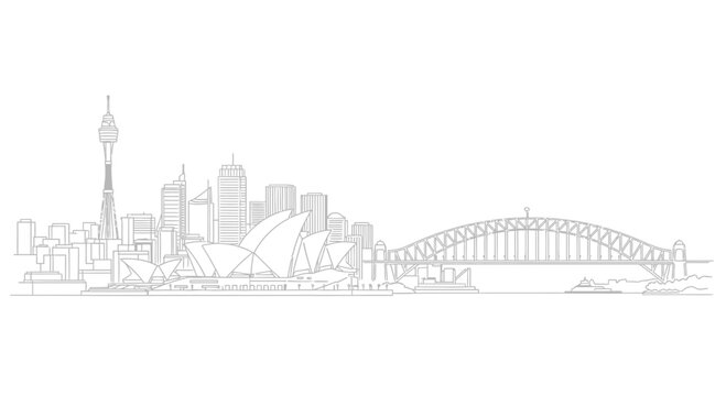 Sydney city skyline line art with bridge and opera landmark