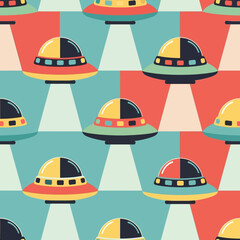 Retro UFO Spaceship Flying Saucer Pattern. © Ncek