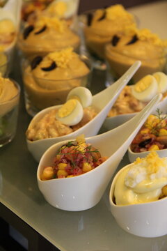 Assorted Peruvian appetizers with huanca&iacute;na, ocopa, shrimp cocktail and choritos a la chalaca