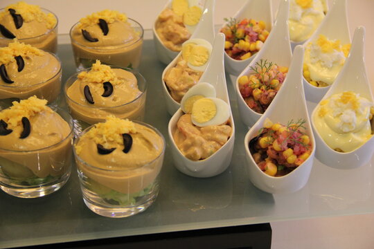 Assorted Peruvian appetizers with huanca&iacute;na, ocopa, shrimp cocktail and choritos a la chalaca