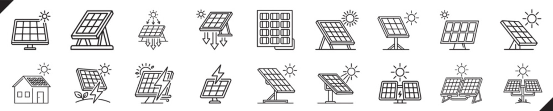 Solar panel icons in black and white