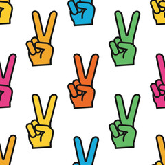 Fototapeta premium Colorful Peace Sign Hand Gestures Seamless Pattern.