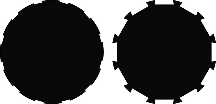 "Black Solid Circle and Gear Cog Wheel Silhouette Shape Set &mdash; Minimalist Round Badge, Button and Mechanical Design Element Concept"