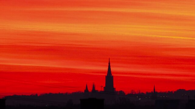 Time-Lapse City Skyline Ulm Minster Golden Hour Dramatic Clouds Ulm, Germany