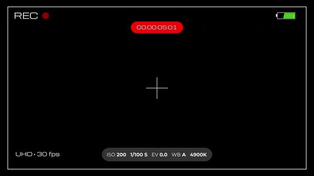 Camera frame viewfinder, Video camera recorder screen overlay, camera recording icon blink animation on transparent in 4K.