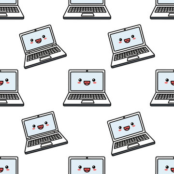 Cute Kawaii Laptop Pattern Seamless Repeating Design.