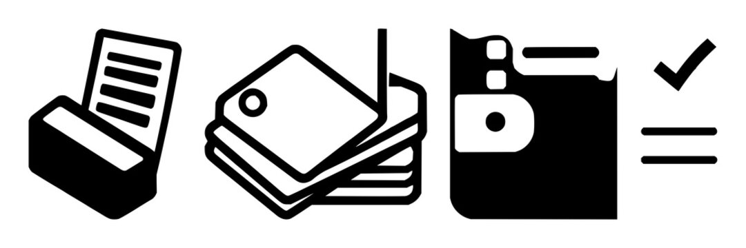 Savings account passbook icon set with solid black design on white background featuring finance, banking, accounting with simple and minimalist