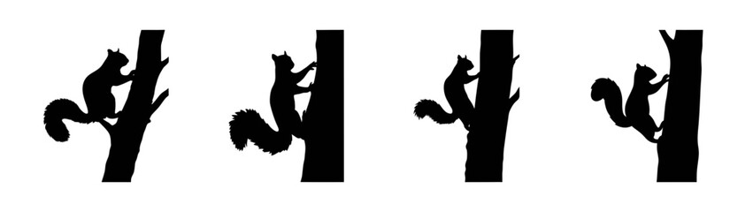 Four squirrels climbing trees silhouette vector illustration wildlife animal nature forest design graphic mammal rodent © PURE VECTOR WORK