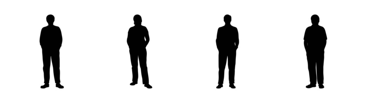 Silhouette people figures standing group illustration black and white human shapes drawing art design
