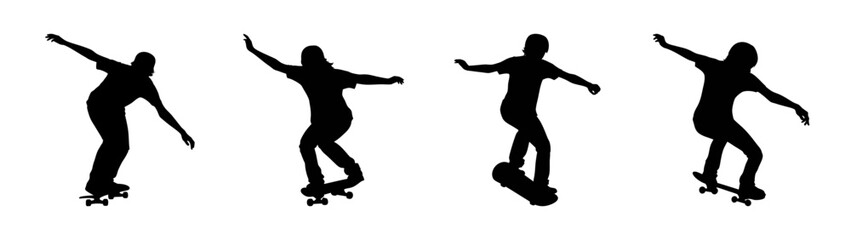 Silhouette skateboarders performing tricks extreme sports action skateboarding vector graphic art © PURE VECTOR WORK