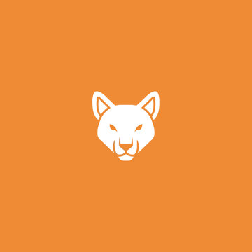 Minimalist White Fox Head Icon on Orange Background.