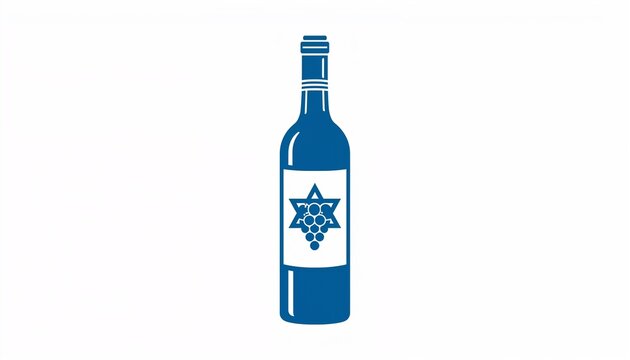 kosher wine bottle vector icon with blue grape and star motif