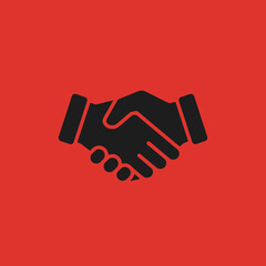 Obraz premium Black Handshake Icon on Red Background Representing Business Agreement, Partnership, and Success