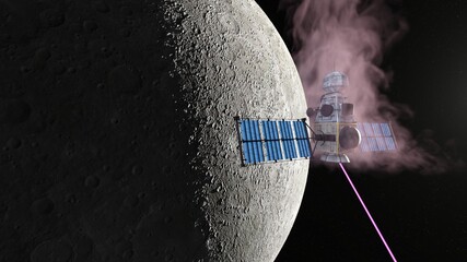 人工衛星と月　3DCGレンダリング © tsuneomp