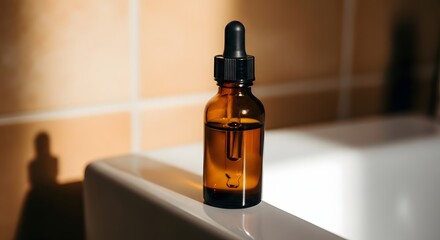 Naklejka premium Amber Glass Dropper Bottle with Serum on White Surface
