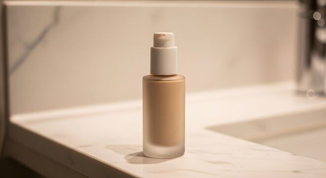Foundation Bottle on Marble Surface - Cosmetic Product Mockup