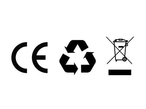 CE marking, recycle sign and WEEE Label Vector