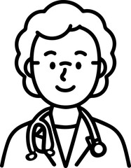 Obraz premium Hand Drawn Elderly Female Doctor Black and White Illustration in Minimal Line Art Style Design