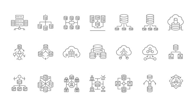 Database and network server connection line icons set. Vector Icon. EPS Editable