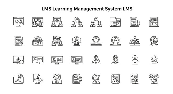Learning Management System Icons Set. Vector Icon. EPS Editable