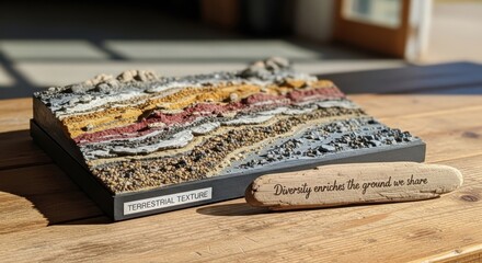 Naklejka premium Terrestrial Texture Geology Model in Sun-Drenched Open Space