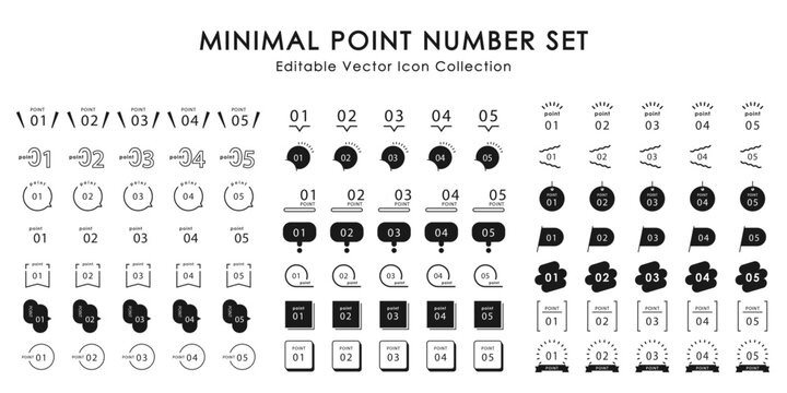 Minimal Point Number Icon Set 01 to 05 &ndash; Black and White Step Badge Label Collection Vector
