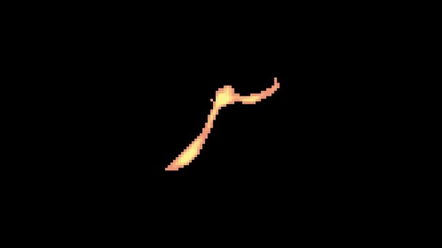 diagonal arrow flame loop animation in pixel art style with black screen background