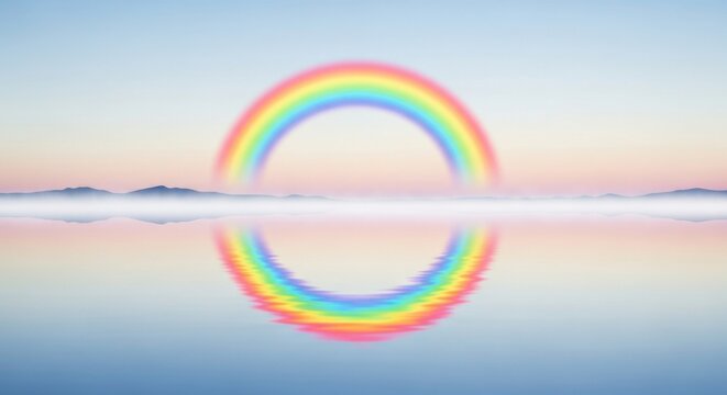 A Majestic Rainbow Arcing Over a Serene Landscape, Reflecting in Tranquil Waters, Symbolizing Hope, Unity, and Nature's Beauty