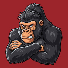 Angry gorilla with crossed arms looking. © Taufiq