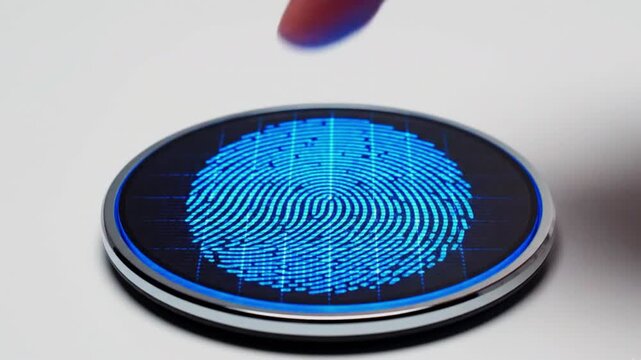 Biometric Fingerprint Scan Turning from Blue Touch ID to Green Access Approved