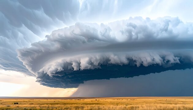 Massive Supercell Thunderstorm Over Expansive Rural Landscape.