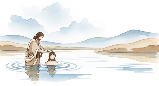 John the Baptist Performing a Baptism in Tranquil Waters Amidst Serene Landscapes
