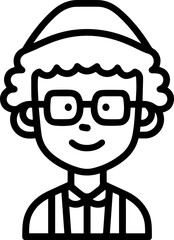 Obraz premium Hand Drawn Elderly Female Doctor Black and White Illustration in Minimal Line Art Style Design