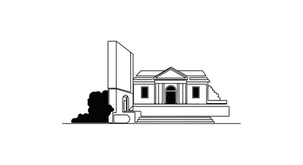 Naklejka premium Large Building With Columns And Steps.